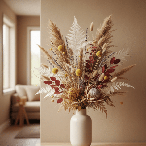 Bouquet de fleurs séchées aux tons naturels et pampas - Fleuriste Openflor Lille