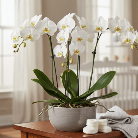 Orchidée blanche cadeau naissance pour maman - Fleuriste Openflor Lille